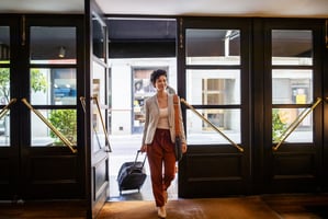 Hotel guest arriving at hotel for check-in