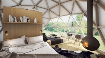 A bed in a glamping site