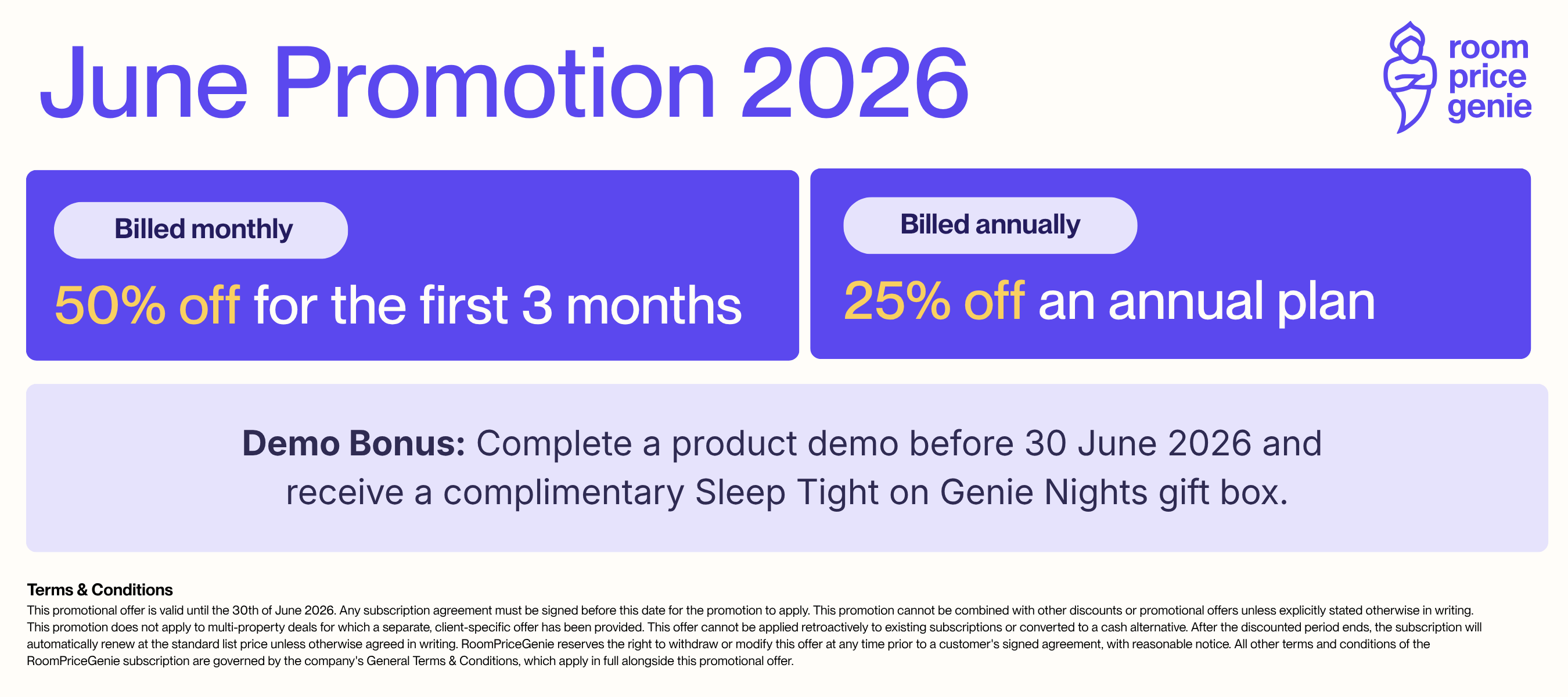 RoomPriceGenie promo June 2026