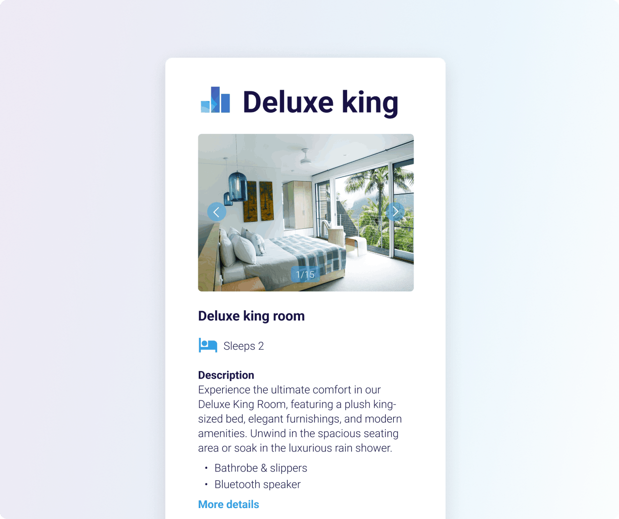 Deluxe king room listing