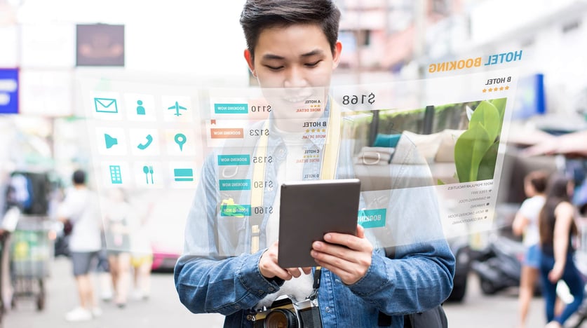 Traveller using device to look at property options