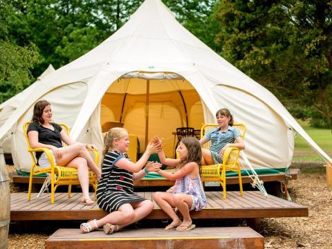 Kids playing in front of a tent, Big4 Yarra Valley