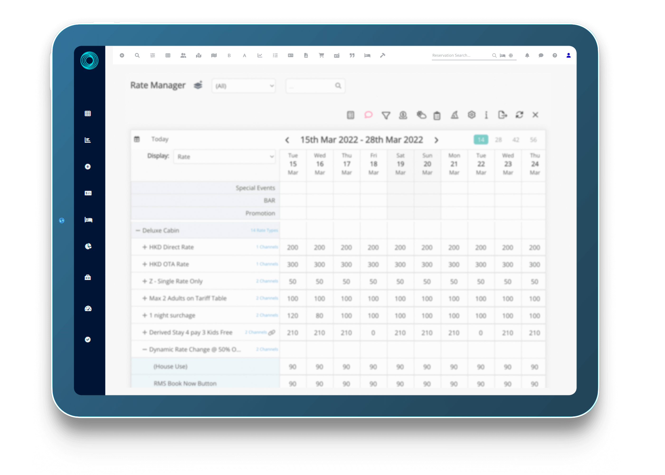 Booking chart screen for a hospitality business