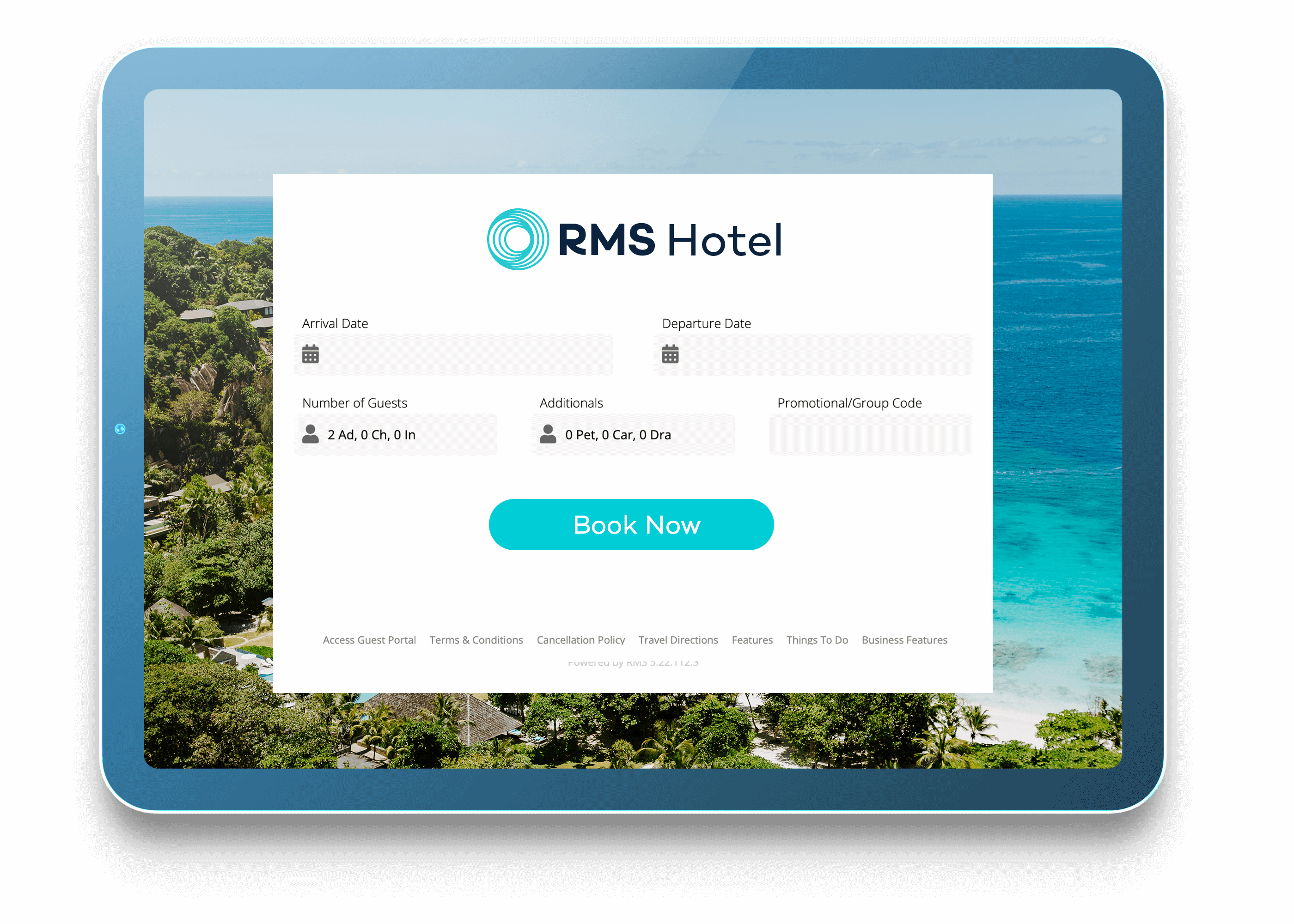 Internet booking engine for hotels with a book now button