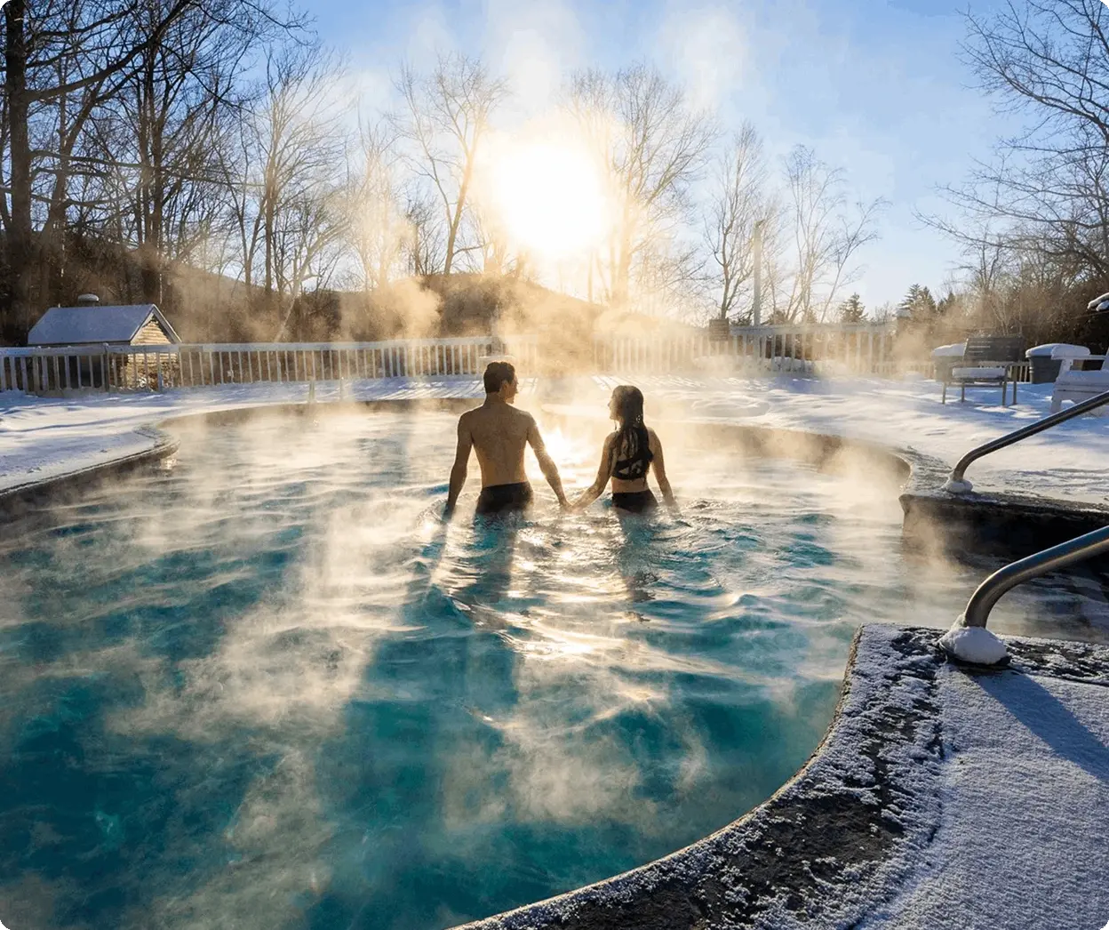 Couple walking through hot springs