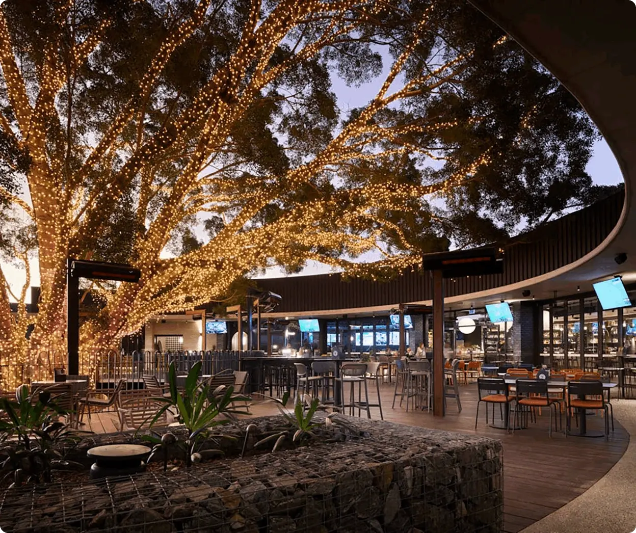Outside dining space with lit tree-1