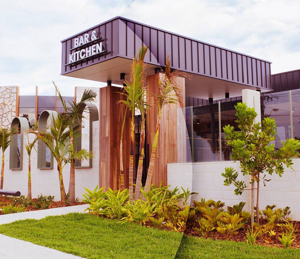 Front of a modern style motel