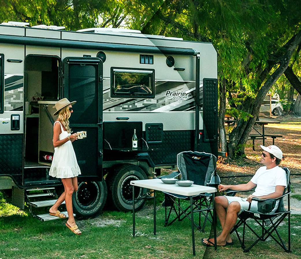 Couple staying at camper van