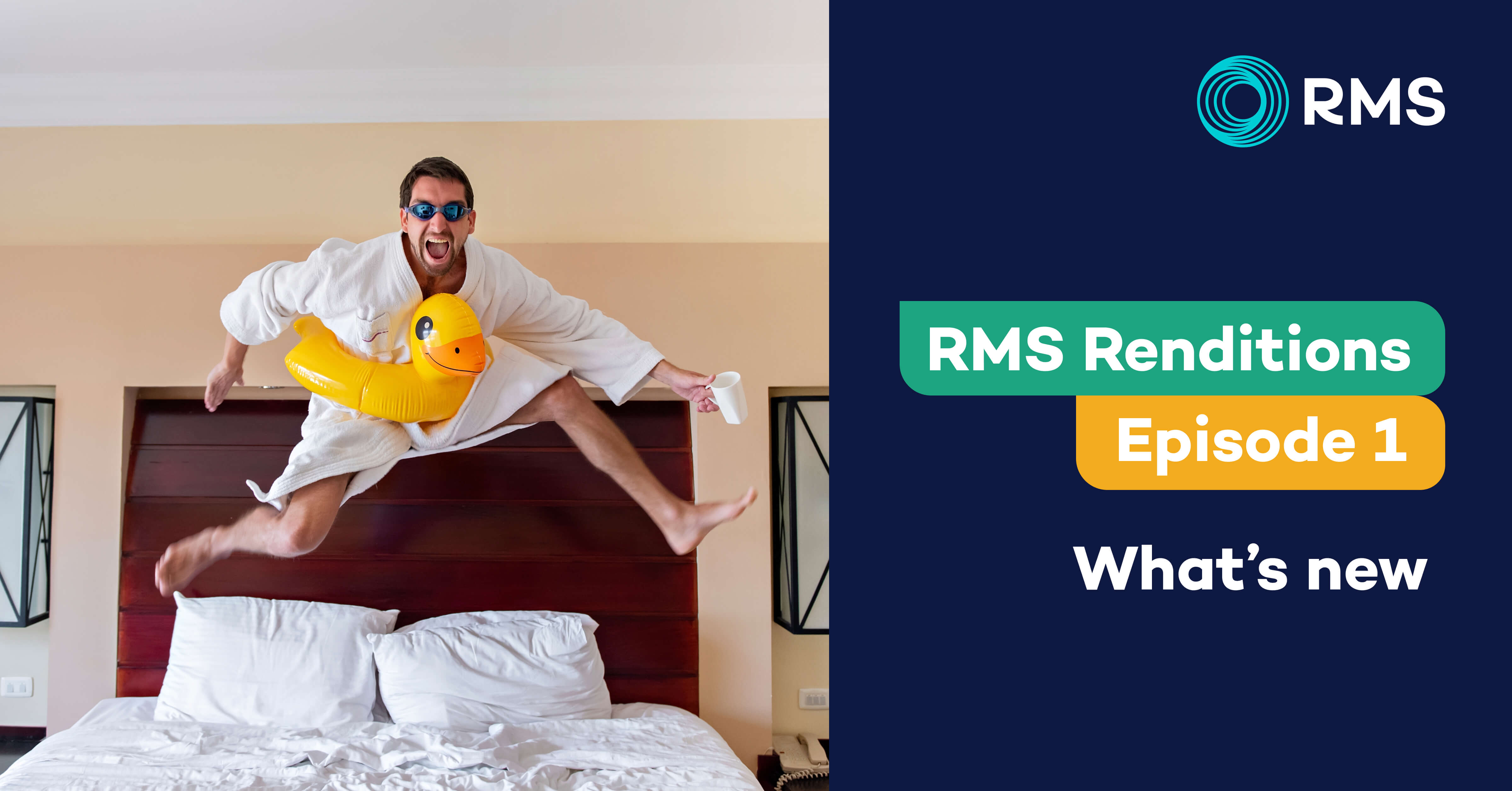 A man jumping on a hotel bed in a bathrobe